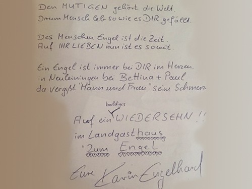 Autogramm Karin Engelhard zu Gast im Landgasthaus zum Engel
